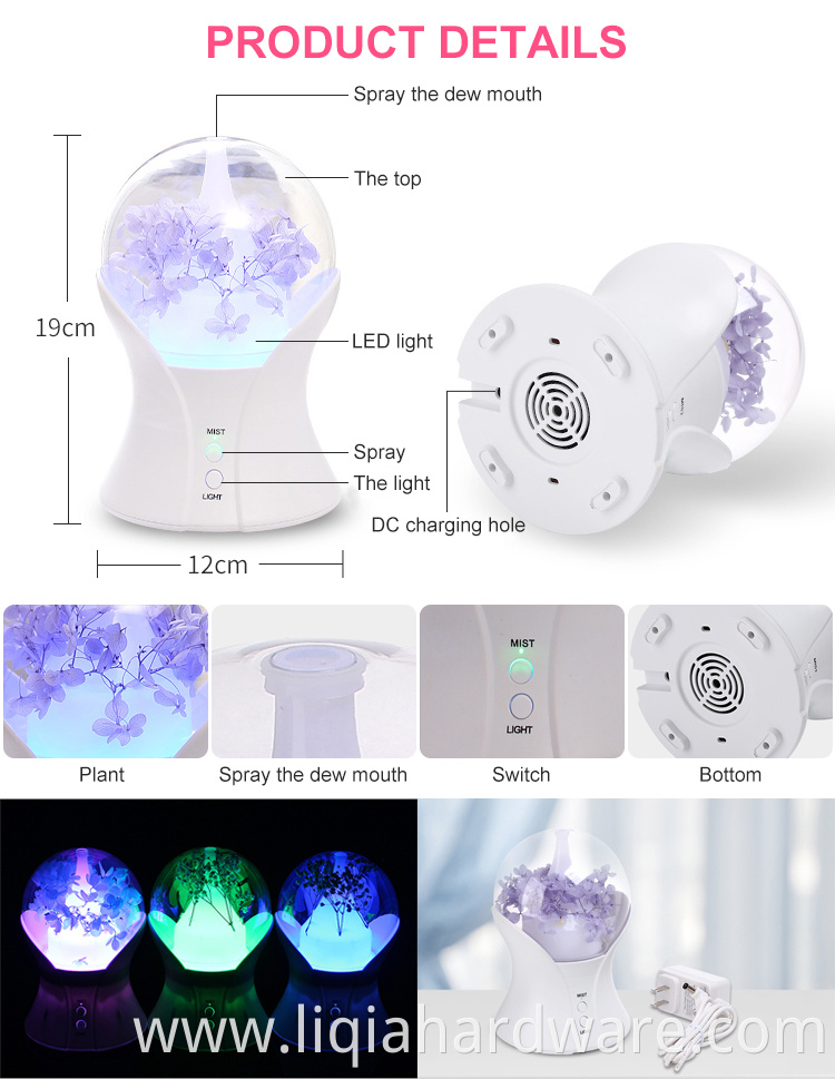 Household round decorative 100ml mist maker fogger aromatherapy essential oil diffuser led light humidifier